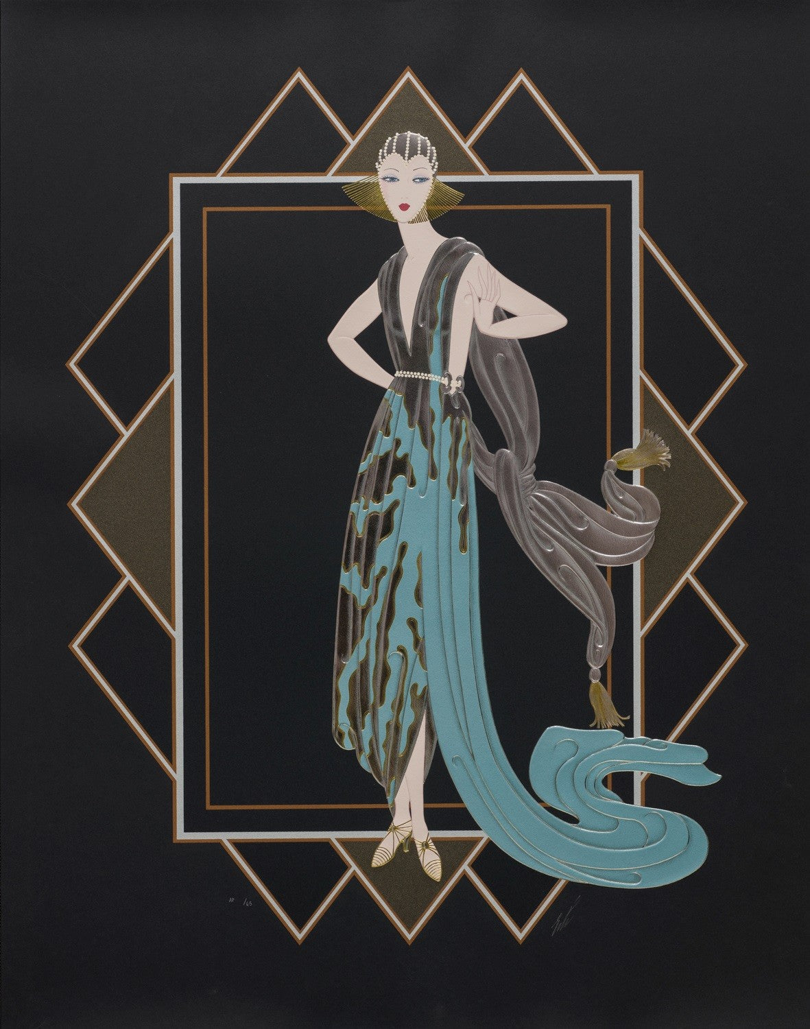 California (Turquoise Dress), 1989 by Erté - Romain de Tirtoff