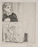 Young Girl with Drawing of Male Head, and Nude Seen from the Back (Vollard Suite, B.184), 1939