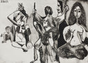 Curly-haired Man Swinging, with Odalisques, Cupid, and a Spaniard in Profile (B.1681) by Pablo Picasso detail 1