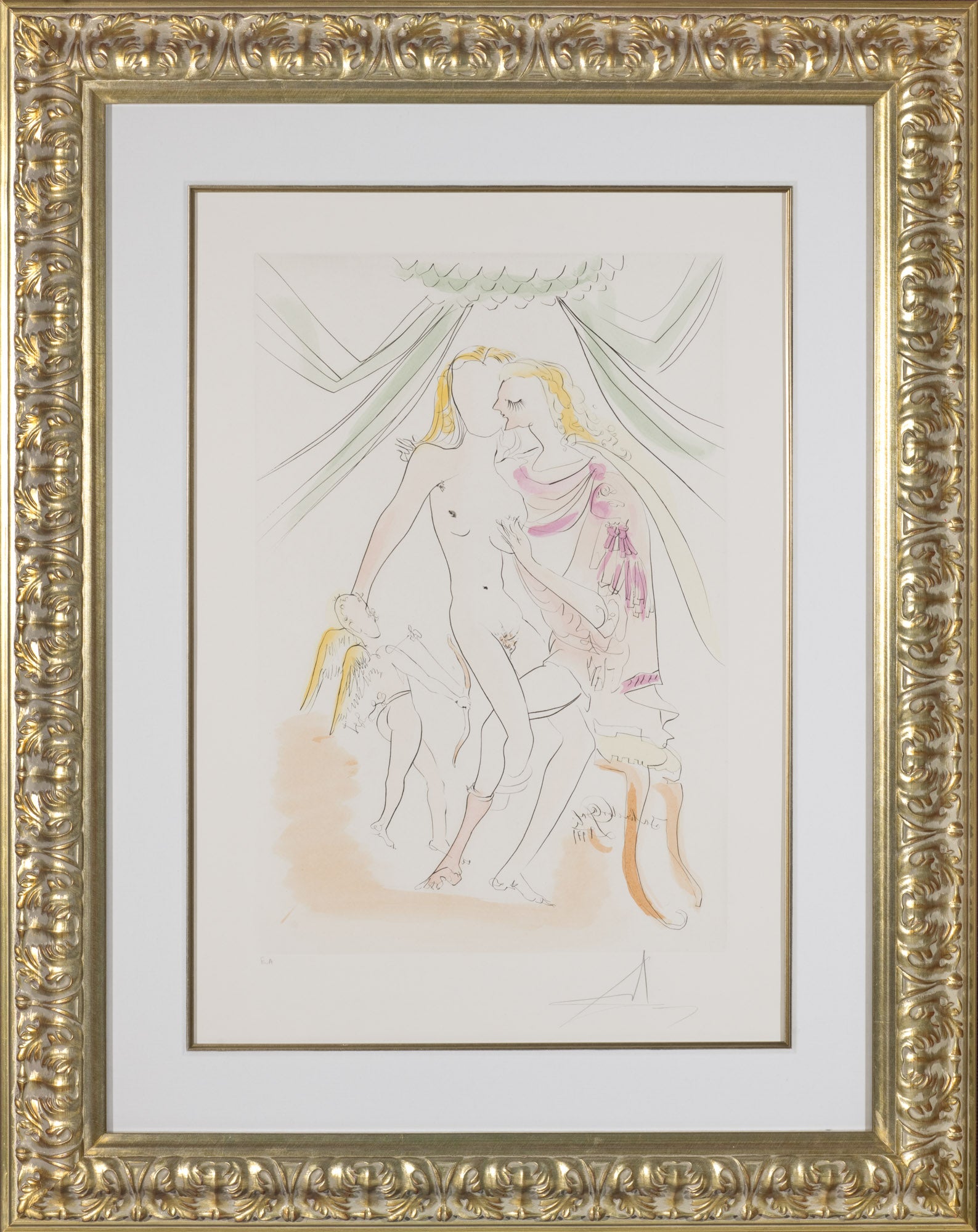 Venus, Mars and Cupid (Hommage à Albrecht Dürer, Plate H) by Salvador Dalí framed