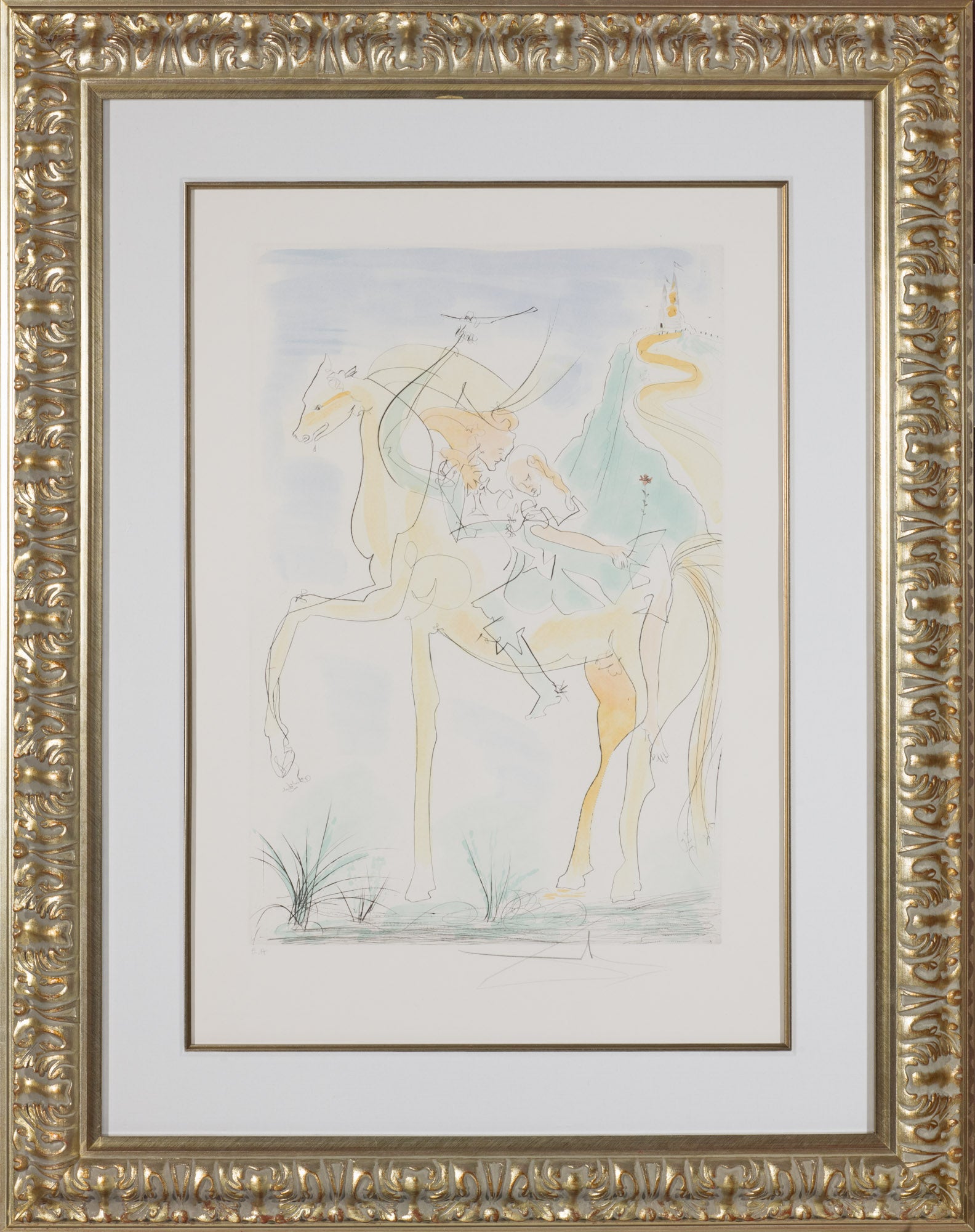 Couple on Horseback (Hommage à Albrecht Dürer, Plate L) by Salvador Dalí framed