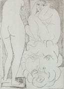 291 - Crouching Model, Nude, and Sculptured Head (Vollard Suite, B.188), 1939