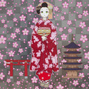 Maiko of Kyoto, Cherry Blossoms on Red, 2024