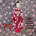 Maiko of Kyoto, Cherry Blossoms on Red, 2024 by Takashi Murakami