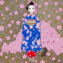 Maiko of Kyoto, Cherry Blossoms on Blue, 2024 by Takashi Murakami
