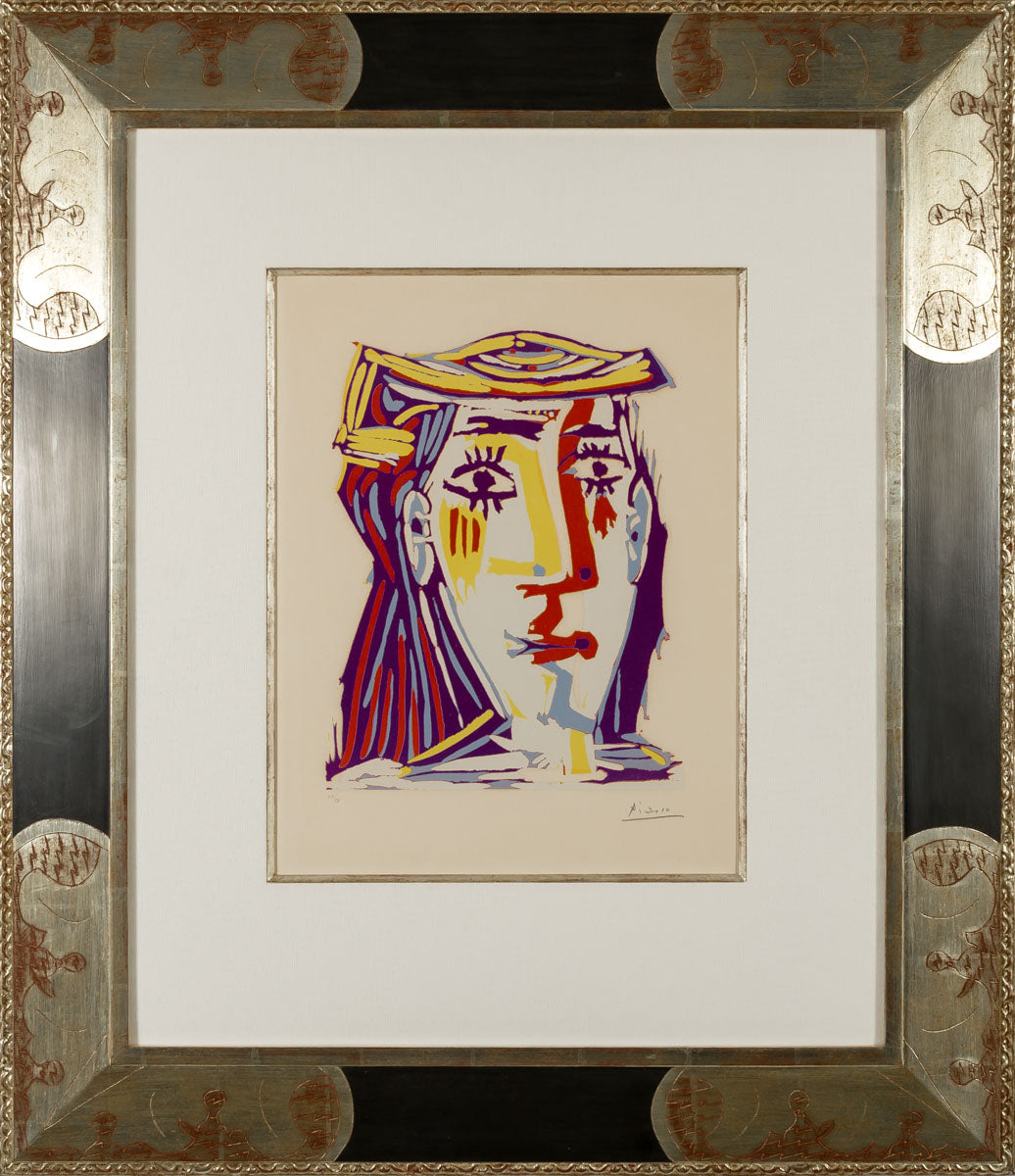 132 - Portrait of Jacqueline in a Multicolored Straw Hat (B.1074), 1962