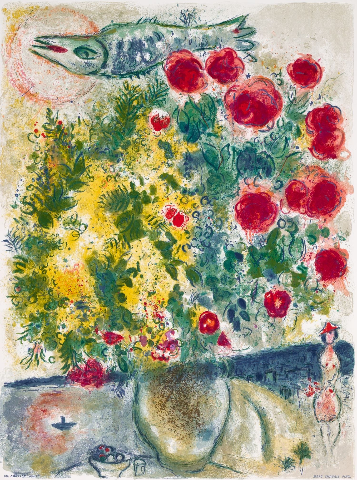 Marc Chagall、La Lune noire、超希少画集より、新品額装付 Roses and Mimosa (Nice et la Côte d'Azur, CS.29), 1967 by Marc