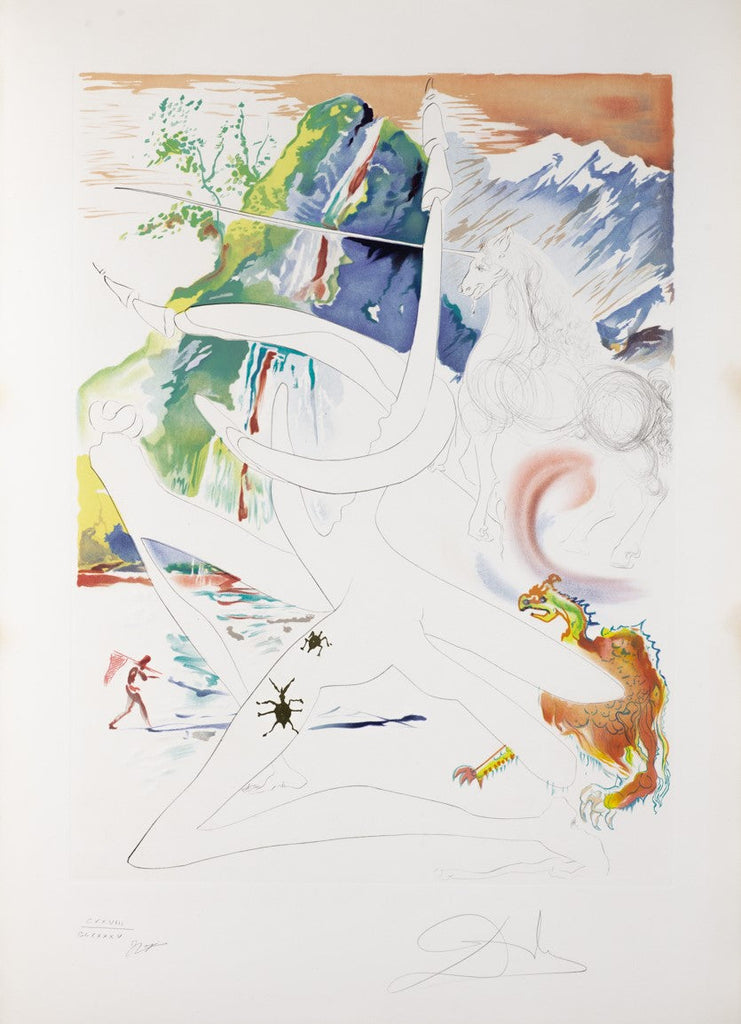 The Unicorn Laser Disintegrates the Horns of Cosmic Rhinoceroses (The Conquest of Cosmos II), 1974 by Salvador Dalí