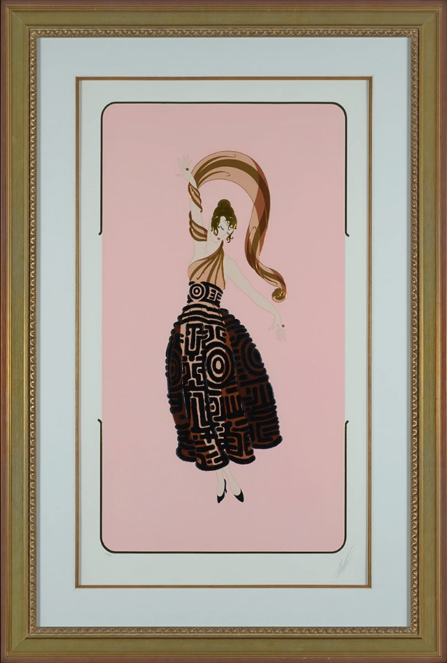 ERTE : Art-a-Porter　エルテ　宝飾デザイン Erte 1987 NEW YORK LADY in PEARLS STAR HEADDRESS Matted Art